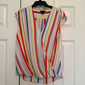 HALOGEN Sleeveless Striped Surplice Top